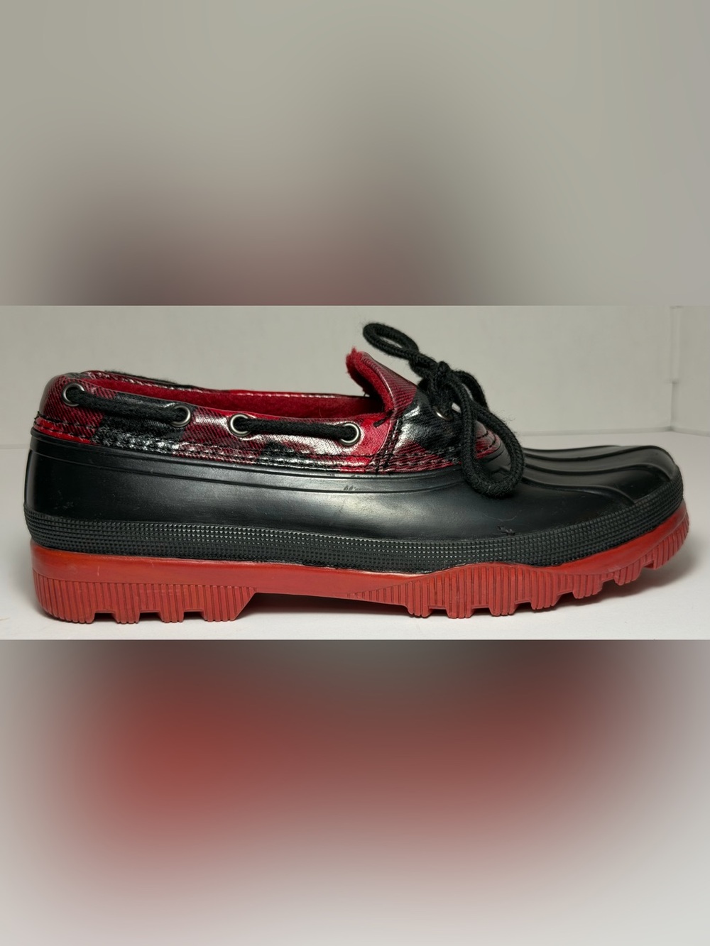Sugar Swippery Plaid Duck Shoes Low Top Rain Water Shoes Size 6